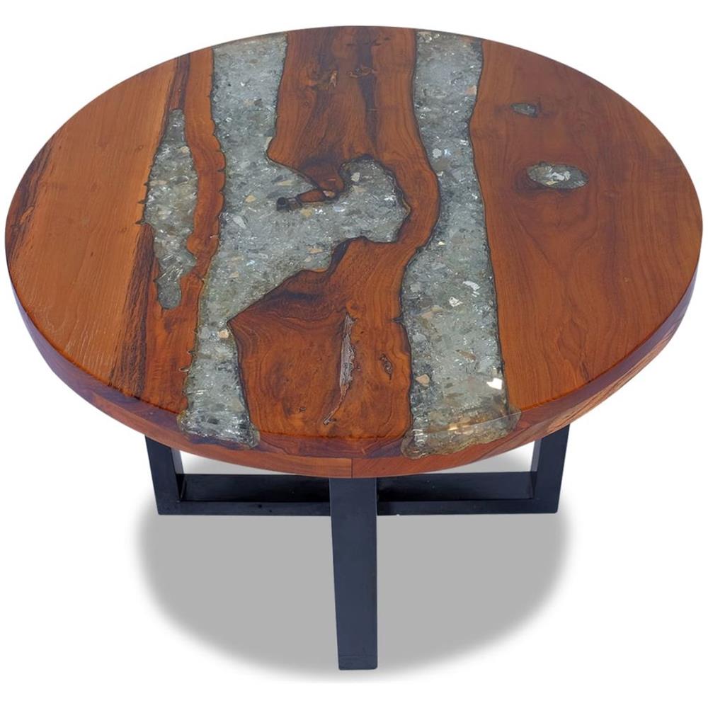 Tavolino Da Caffè In Legno Di Teak Solido E Resina 60 Cm - Foto 2