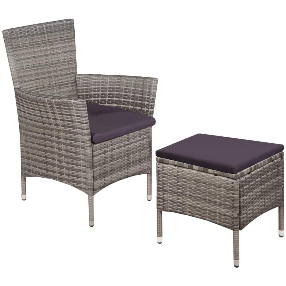 Sedia da Esterno con Sgabello e Cuscini in Polyrattan Grigio - Foto 1