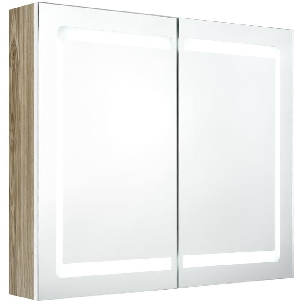 Armadietto Bagno con Specchio e LED Bianco e Rovere 80x12x68 cm - Foto 2