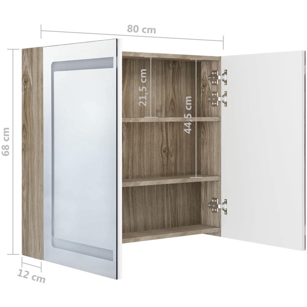 Armadietto Bagno con Specchio e LED Bianco e Rovere 80x12x68 cm - Foto 8