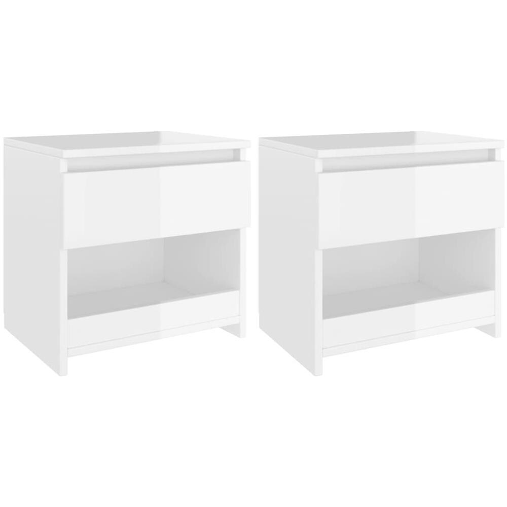 Comodini 2pz Bianco Lucido 40x30x39 cm in Legno Multistrato - Foto 1