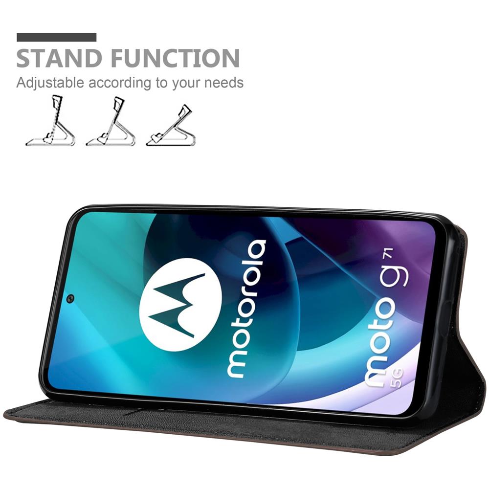 Custodia Compatibile Con Motorola Moto G71 5g In Bruno Caffè - Coperchio Protettiva Con Chiusura Magnetica, Funzione Stand E Tasca Per Le Carte - Foto 2