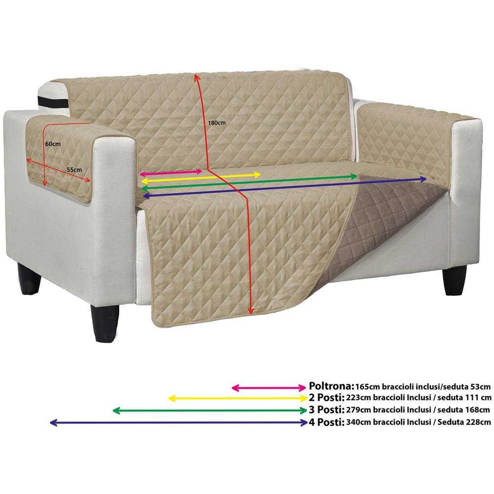 Copridivano Trapuntato Lello Antimacchia Double Face Grigio Ch-grigio Sc 3 Posti Grigio-grigio - Foto 2