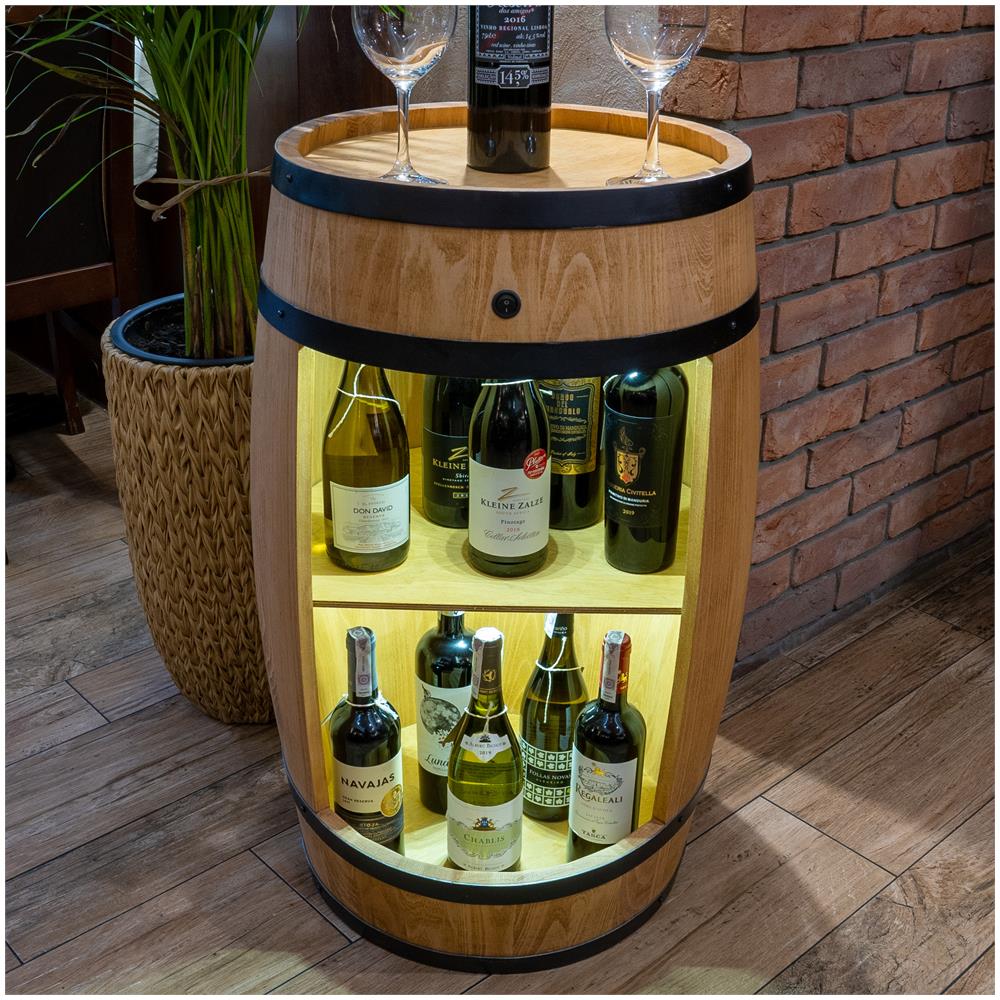 Botte In Legno Con Luci A Led, Armadietto Per Vino In Stile Retr? , Portabottiglie In Legno, Da 80 Cm Di Altezza, Elegante Decorazione Per Il Soggiorno, Tavolo E Portabottiglie (rovere) - Foto 1