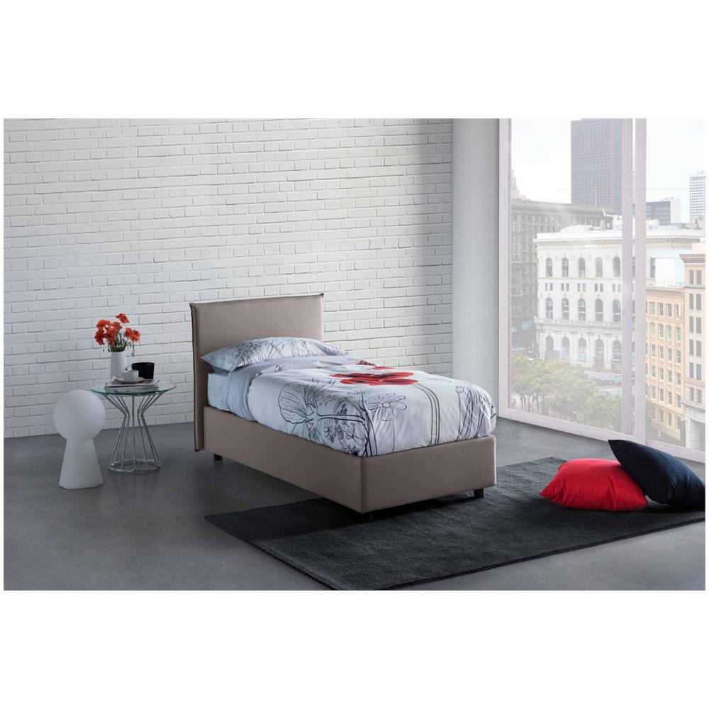 Letto Singolo Catia, Letto Contenitore Con Rivestimento In Tessuto, 100% Made In Italy, Apertura Frontale, Con Materasso Cm 80x200 Incluso, Tortora - Foto 1