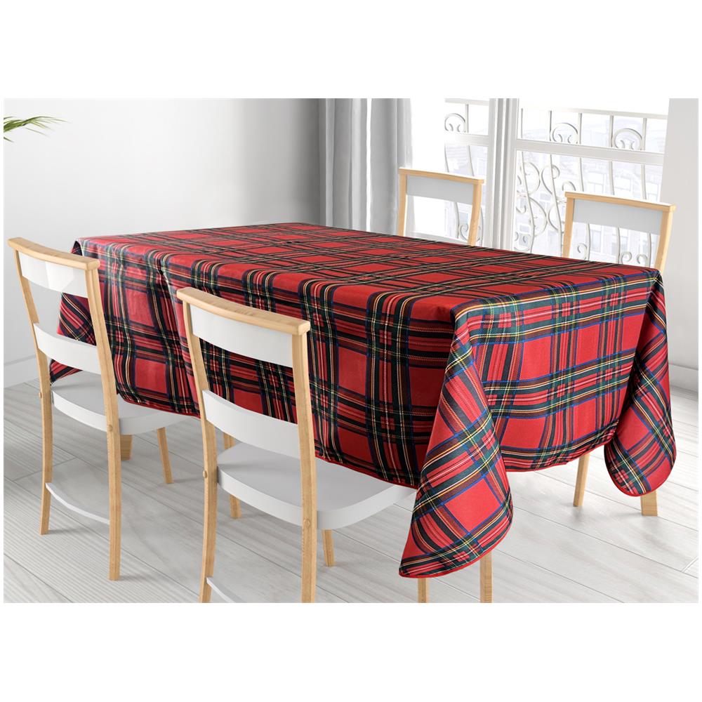 Tovaglia Cucina Soggiorno Antimacchia Idrorepellente Fantasie Tartan Splash Vari Colori Rotonda 160cm Bordeaux - Foto 1