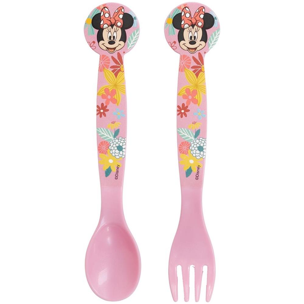Disney Set 2 Posate Rosa Per Bambine In Plastica Minnie Mouse Forchetta E Cucchiaio - Foto 2