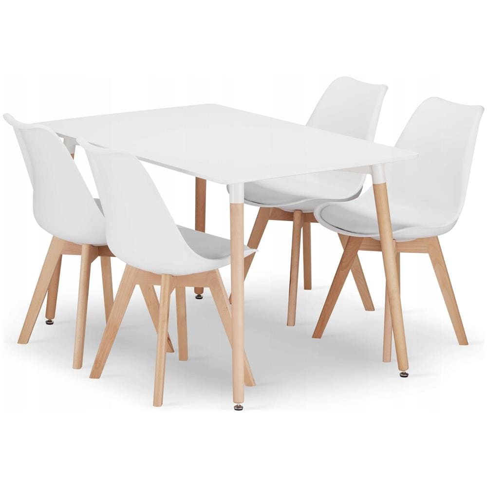 Tavolo rettangolare YURO 120x80 bianco + 4 sedie RIKX bianche - Foto 1