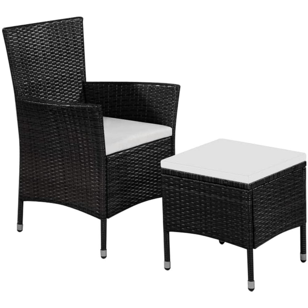 Sedia da Esterno con Sgabello e Cuscini in Polyrattan Nero - Foto 1