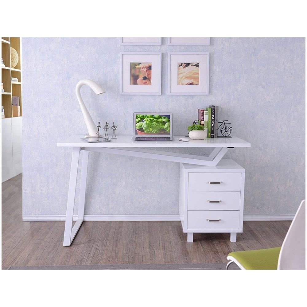 105933 Scrivania Per Computer Con Tre Cassetti Bianco Opaco Effetto Legno Bianco - Foto 11