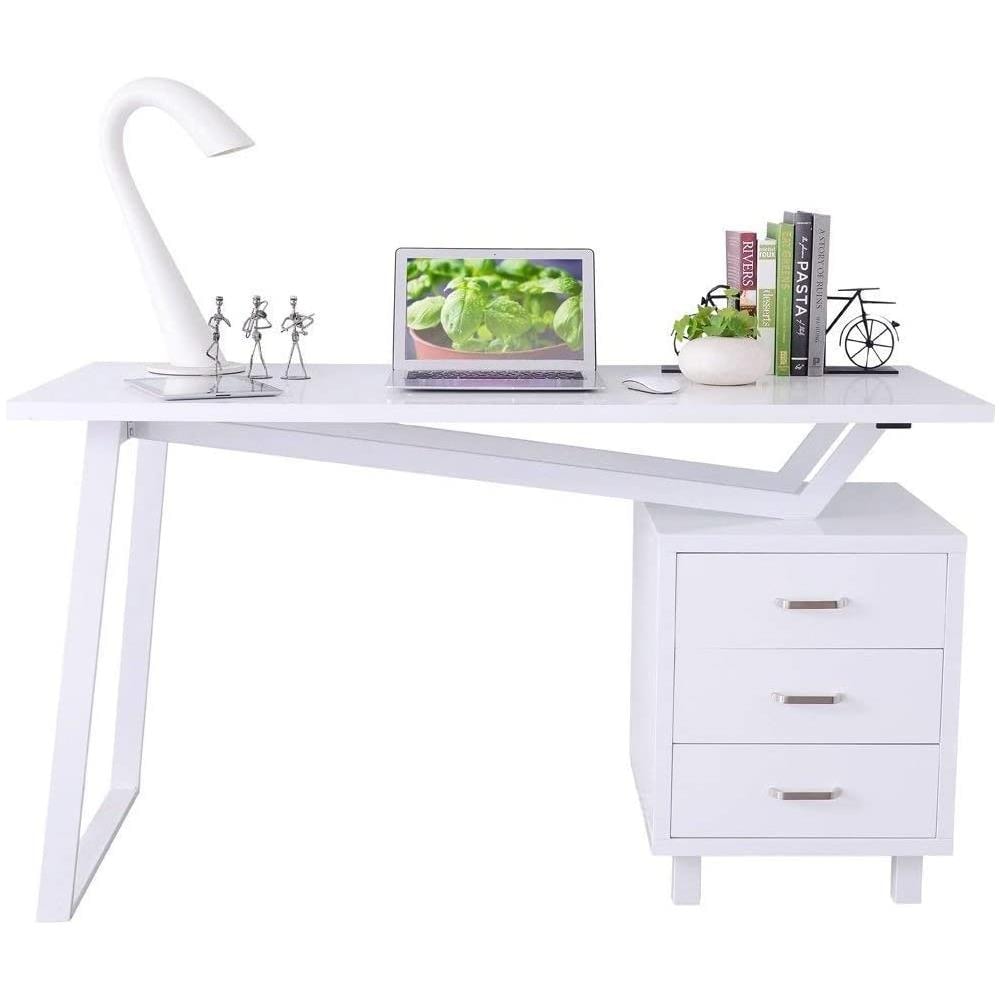 105933 Scrivania Per Computer Con Tre Cassetti Bianco Opaco Effetto Legno Bianco - Foto 1