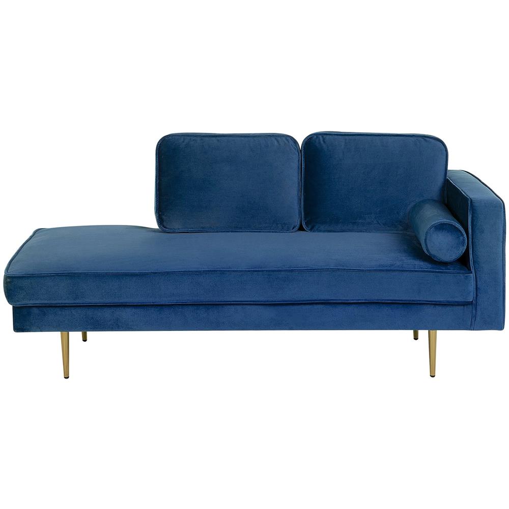 Chaise Longue In Velluto Blu Marino Destra Miramas - Foto 1