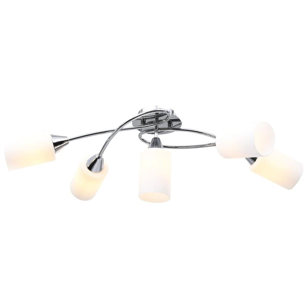 Lampadario Paralumi In Ceramica 5 Lampadine E14 Bianco A Cono - Foto 1