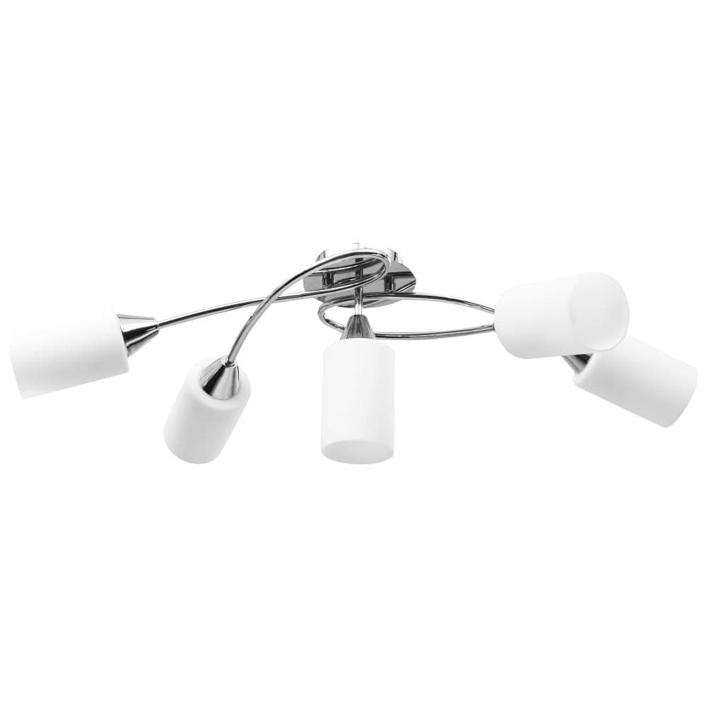 Lampadario Paralumi In Ceramica 5 Lampadine E14 Bianco A Cono - Foto 2
