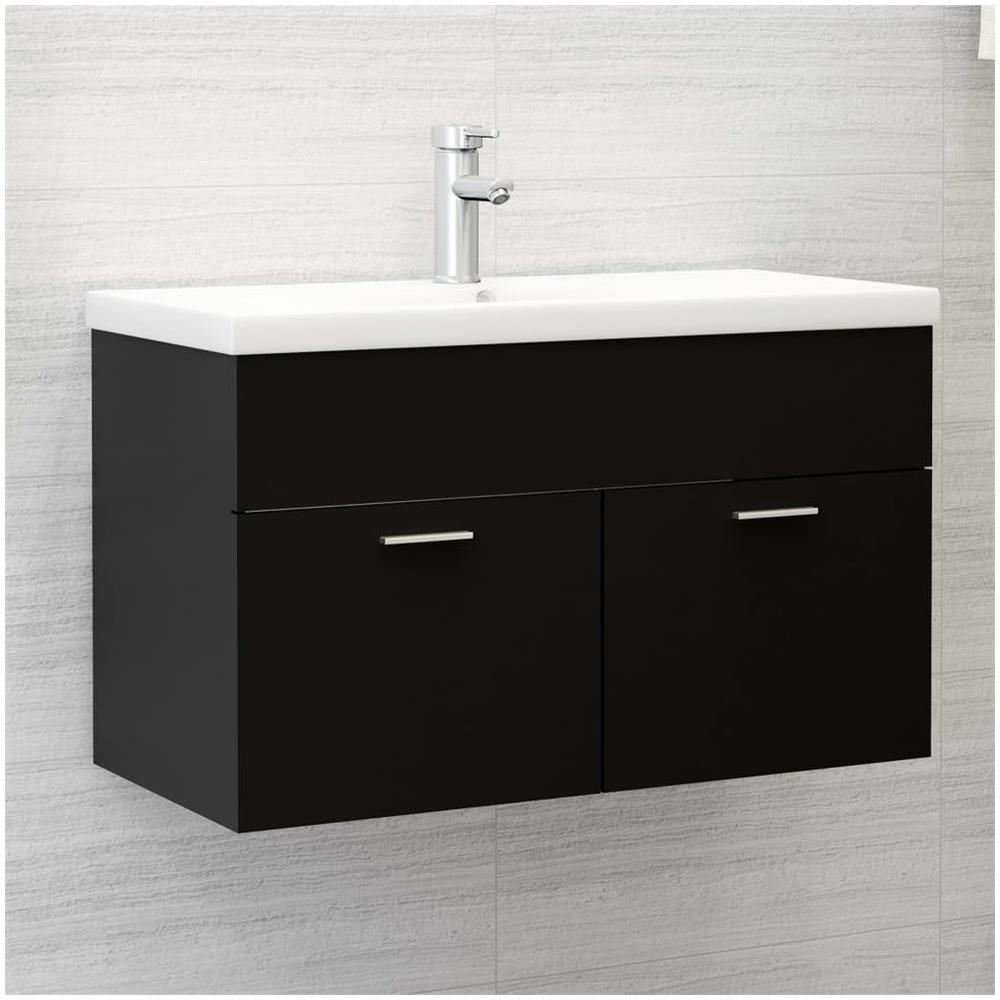 Mobile Sottolavabo Nero 80x38,5x46 cm in Legno Multistrato - Foto 1