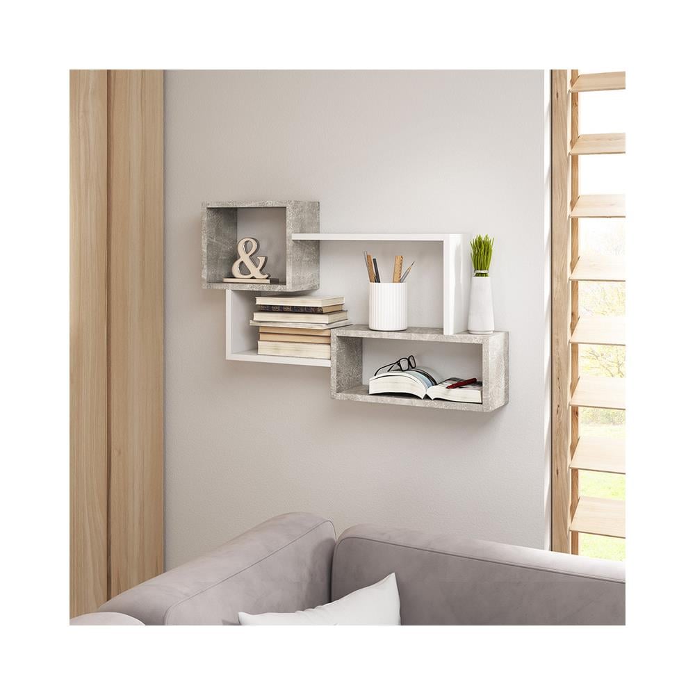 Kassi - Mensola A Cubo / Scaffale Murale / Mensole A Partete / Ripiani In Stile Minimalista / Pannello Sospeso / Mensole A Muro In Stile Scandinavo (grigio Cemento / Bianco) - Foto 2