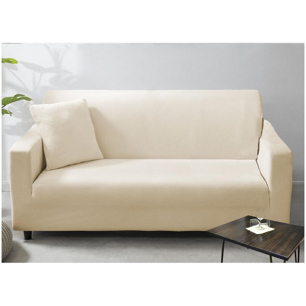 Copridivano Antimacchia Elasticizzato Penisola Componibile Tinta Unita Modello Perfetto 4 Posti Panna - Foto 2