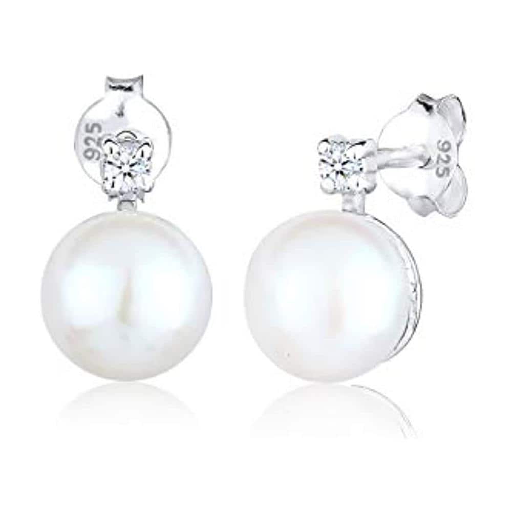 Orecchini A Perno Donna Argento 925 Diamante Brillante -semi-rotonda - Perla Coltivata Di Acqua Dolce - Foto 1