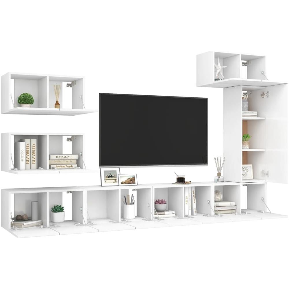 Set Mobili Porta TV 8 pz Bianco in Legno Multistrato - Foto 2