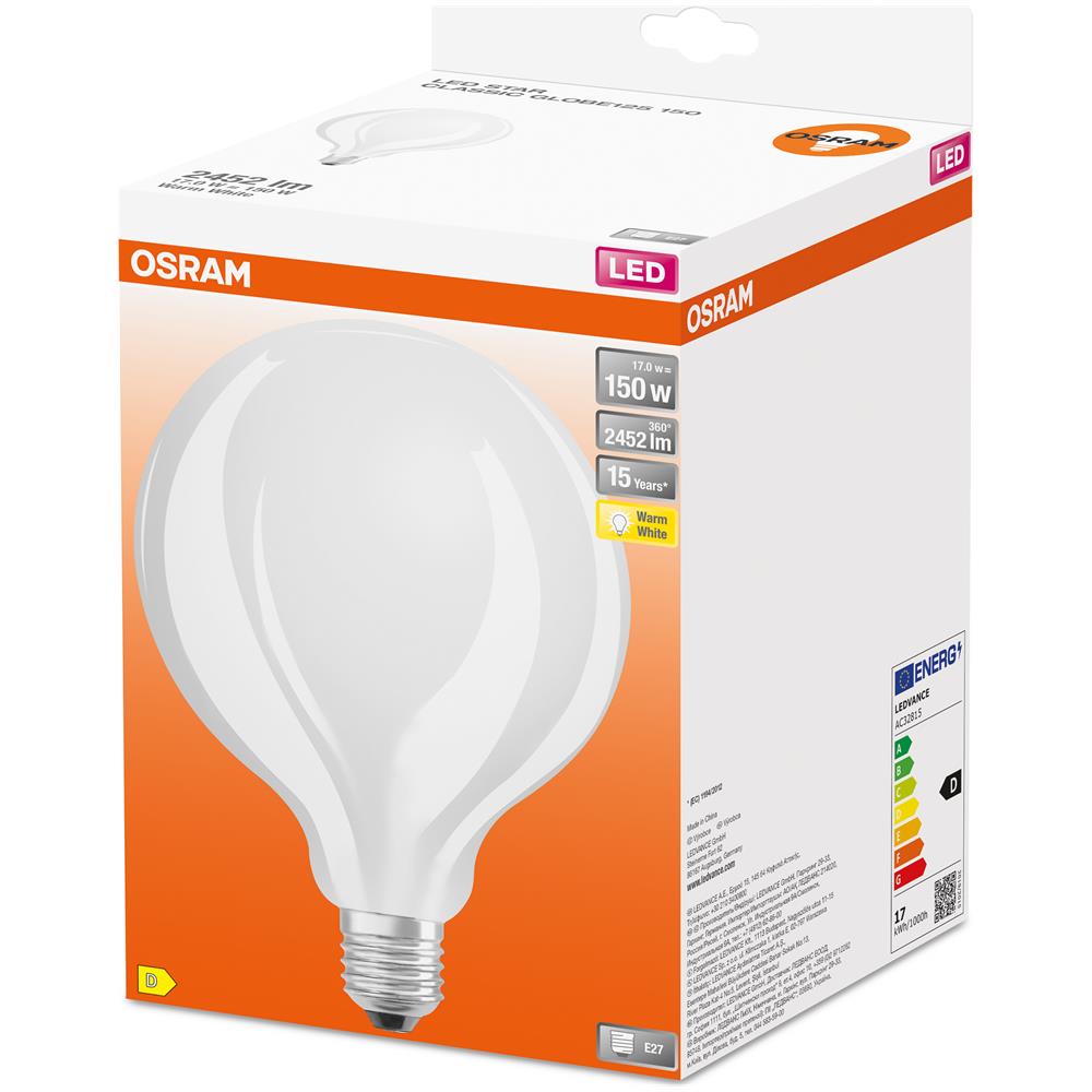 Lampada Led | Attacco: E27 | Warm White | 2700 K | 17 W | Sostituzione Per 150 W Incandescent Bulb | Opaco | Led Retrofit Classic Globe125 [ classe Di Efficienza Energetica D] - Foto 2