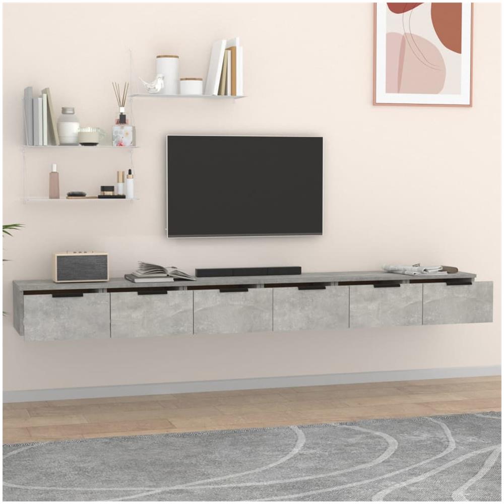 Mobili A Muro 2 Pz Grigio Cemento 102x30x20cm Legno Multistrato - Foto 3