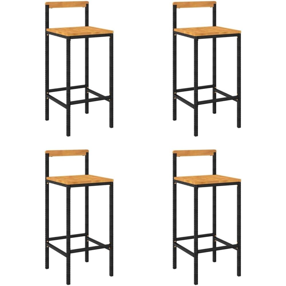 Sgabelli Da Bar 4pz Neri Polyrattan E Legno Massello Di Acacia - Foto 2
