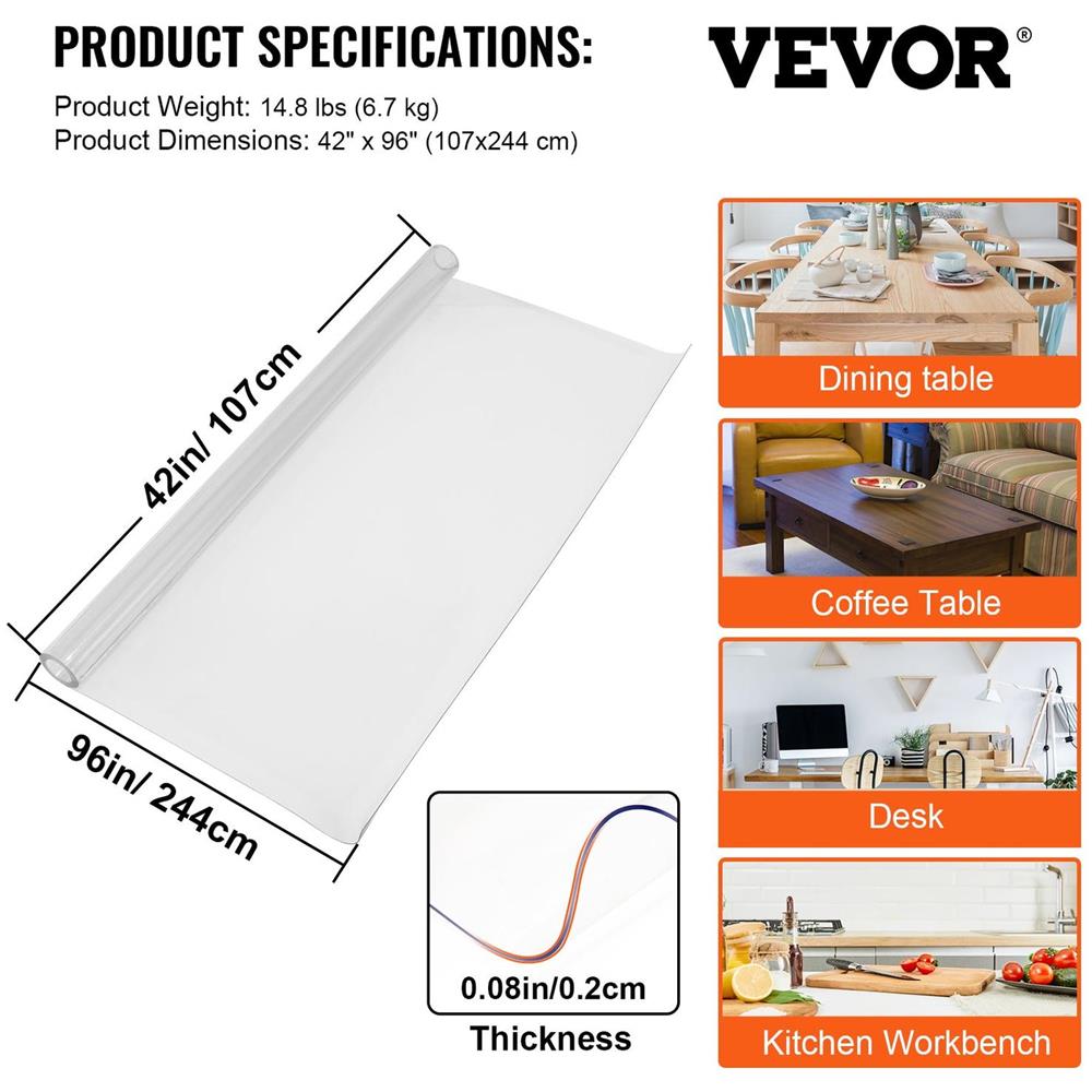 Morbida Tovaglia In Pvc, Impermeabile, Protezione Trasparente Per La Casa, 48 ""x24"" - Foto 6