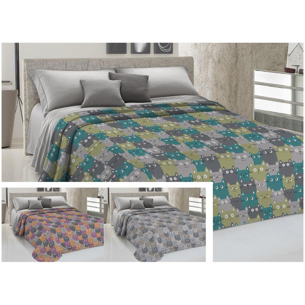 Copriletto Piquet Primavera Estate 100% Cotone Disegno Happy Cat 1 Piazza E Mezza Arancio - Foto 2