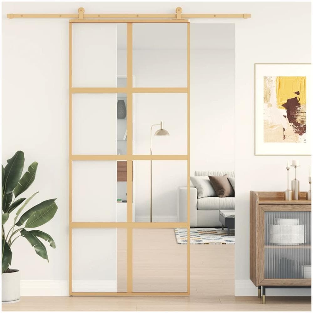 Porta Scorrevole Dorata 90x205 Vetro Trasparente Esg Alluminio - Foto 1