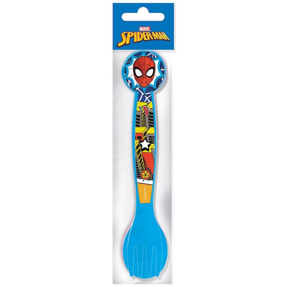 Set 2 Posate Blu Per Bambini In Plastica Spiderman Uomo Ragno Cucchiaio E Forchetta - Foto 1