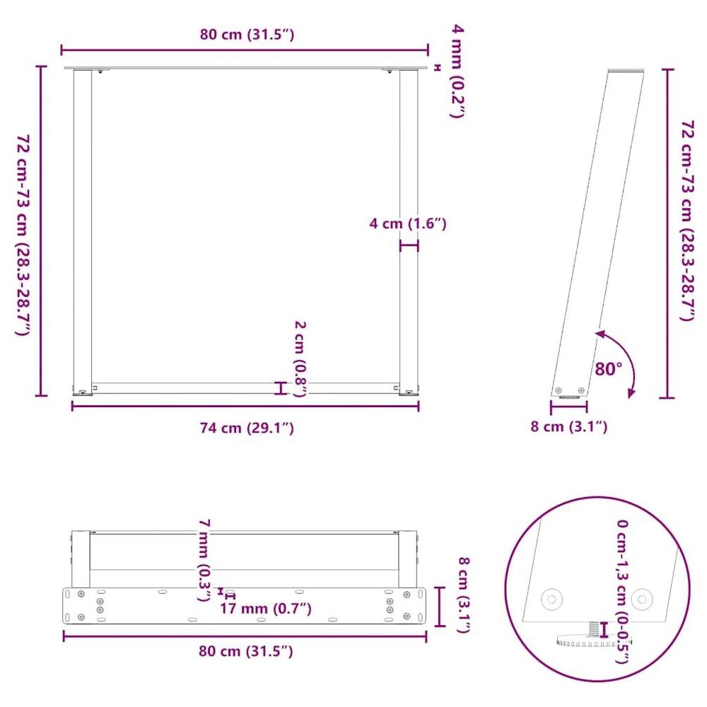Gambe Tavolo Pranzo a Forma U 2 pz Nero 80x (72-73) cm Acciaio - Foto 10
