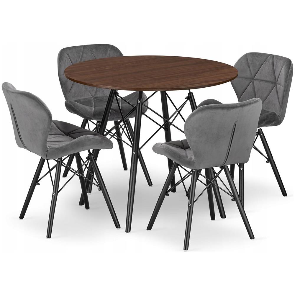 Set da tavolo rotondo in frassino KOVA 80 con 4 sedie grigie WAKO - Foto 1