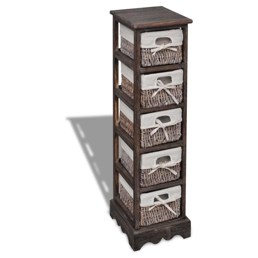 Struttura in Legno con 5 Cestini Intrecciati Marrone - Foto 1