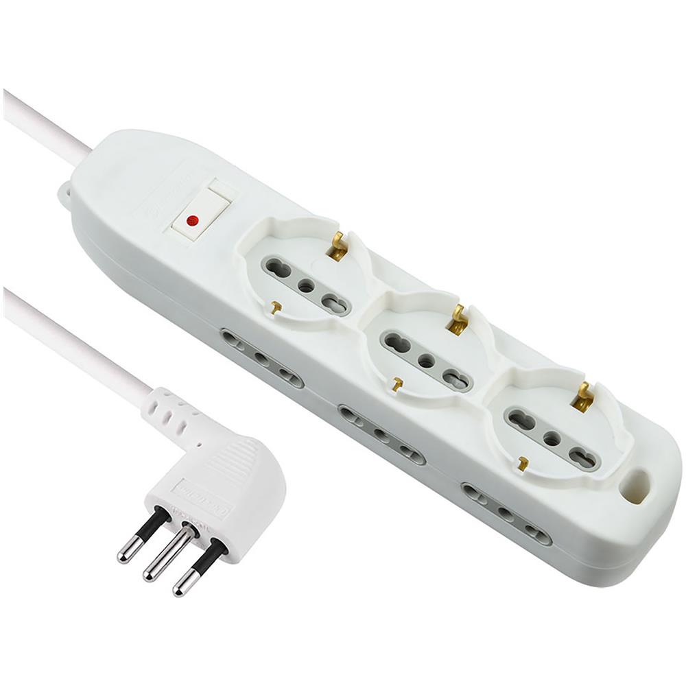 62048 Multipresa 9 Posti 3 Polivalenti (schuko + 10/16a) + 6 Bivalenti 10/16a, Colore Bianco, Cavo 2 M - Spina Piccola 10a - Foto 1