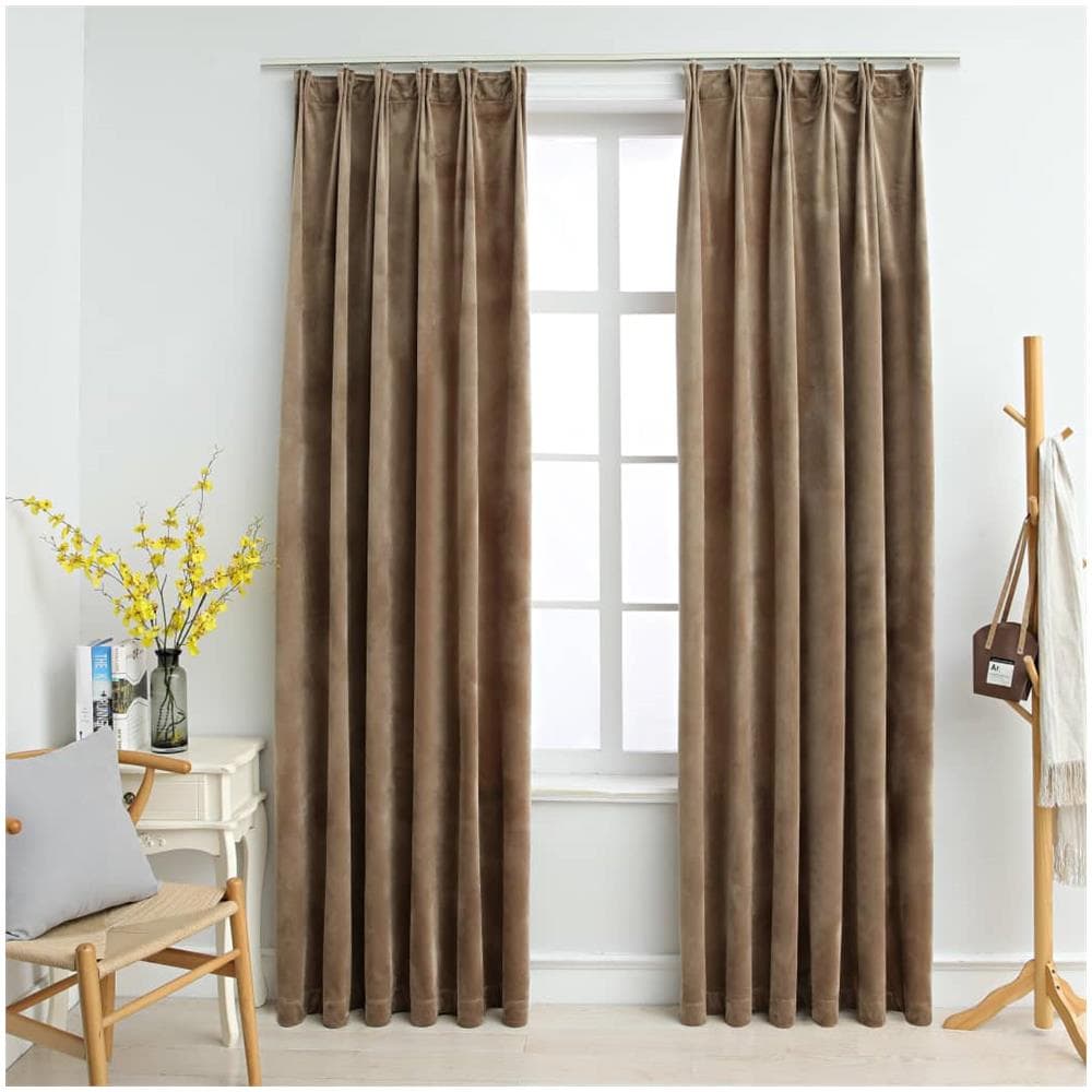 Tende Oscuranti Con Ganci 2 Pz Beige In Velluto 140x245 Cm - Foto 2