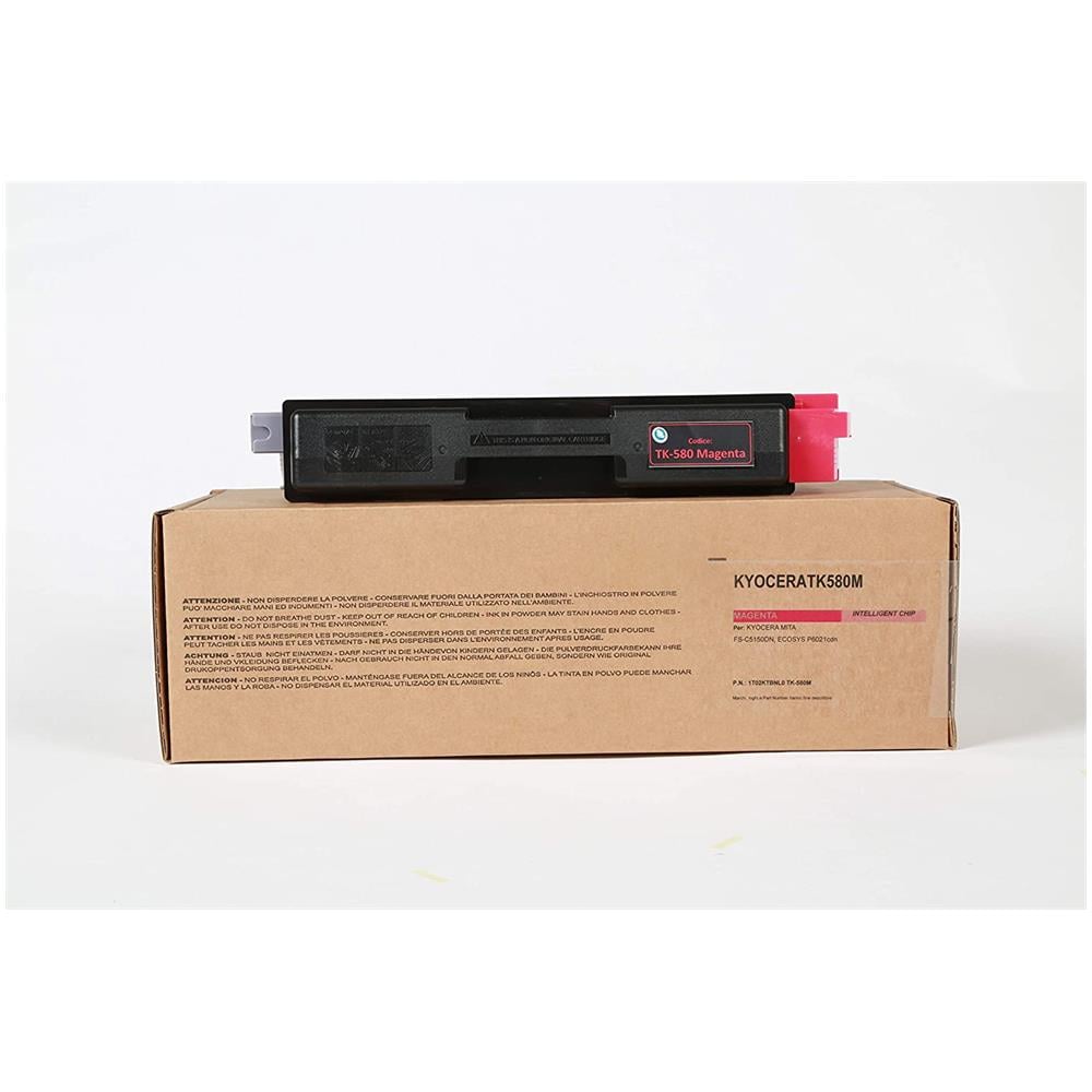 TONER COMPATIBILE -  Kyocera Tk-580m Magenta 1t02ktbnl0 Per Fs-c5150dn, Ecosys P6021cdn Fornito Di Intelligent Chip Capacità 2800 Copie Made In Italy - Foto 1