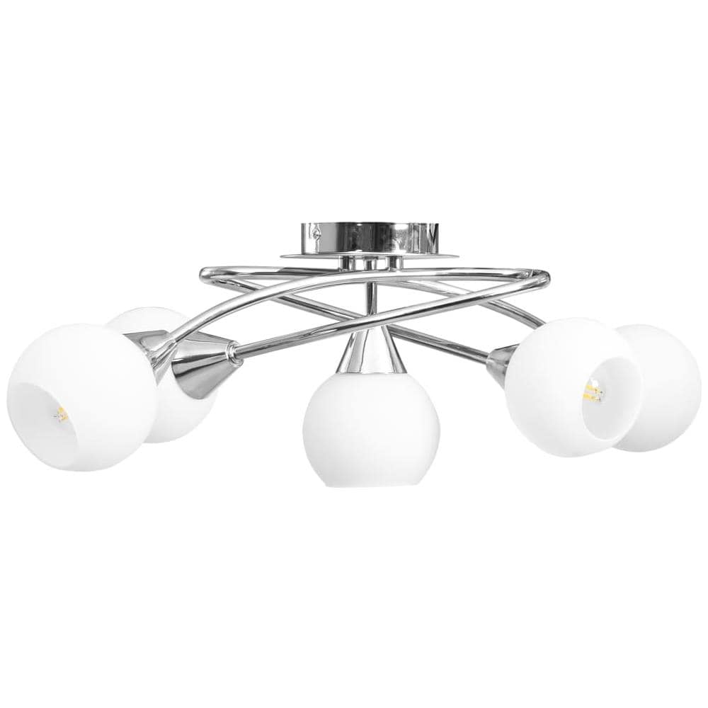 Lampadario Con Paralumi In Ceramica 5 Lampadine E14 A Coppa - Foto 2