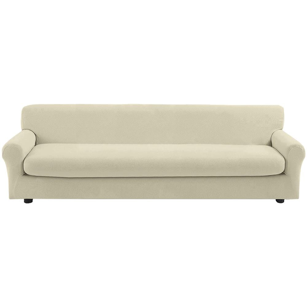 Copridivano Bielastico Antimacchia Con Copricuscini Separati - Copridivano 4 Posti (estensibile Da 210 A 270 Cm) + 1 Cuscino 4 Posti Panna - Foto 1