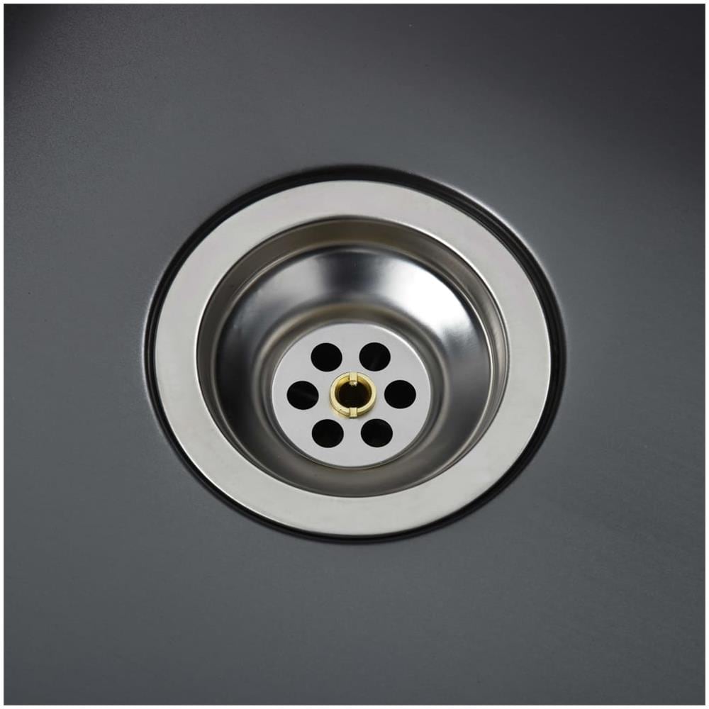 Lavello Cucina Lavorato A Mano Foro Rubinetto Nero Acciaio Inox - Foto 2