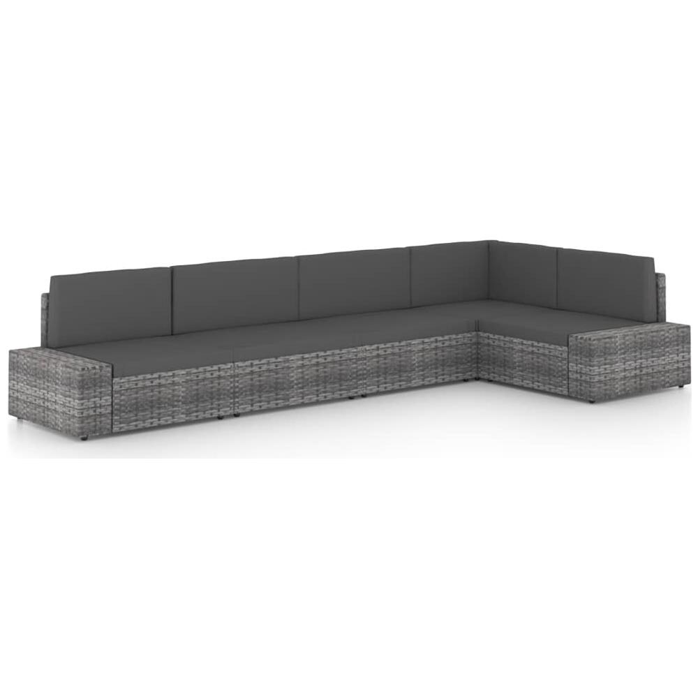 Set Divani da Giardino 5 pz con Cuscini in Polyrattan Grigio - Foto 1