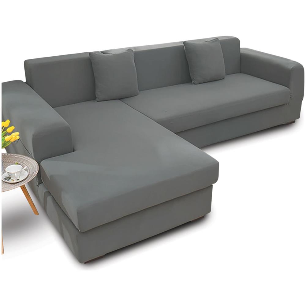 Copridivano Antimacchia Elasticizzato Penisola Componibile Tinta Unita Modello Perfetto 2 Posti Grigio Scuro - Foto 1