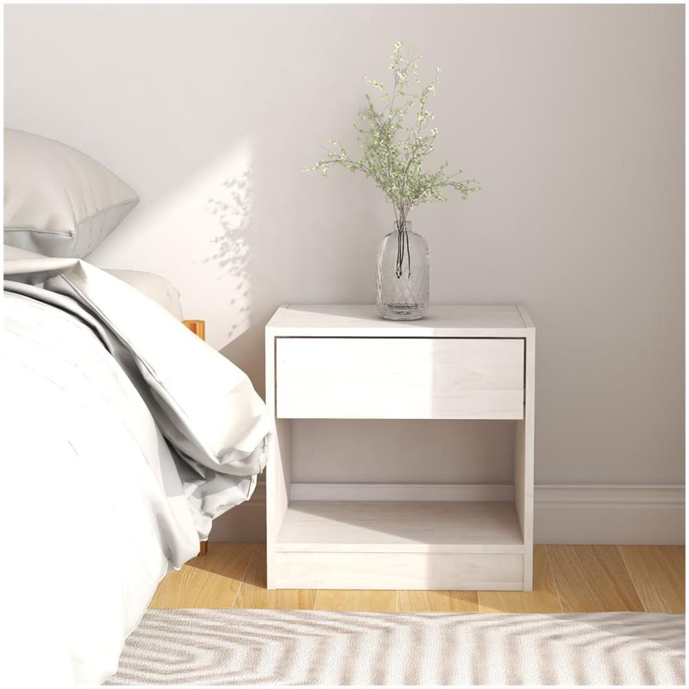 Comodino Bianco 40x31x40 Cm In Legno Massello Di Pino - Foto 1