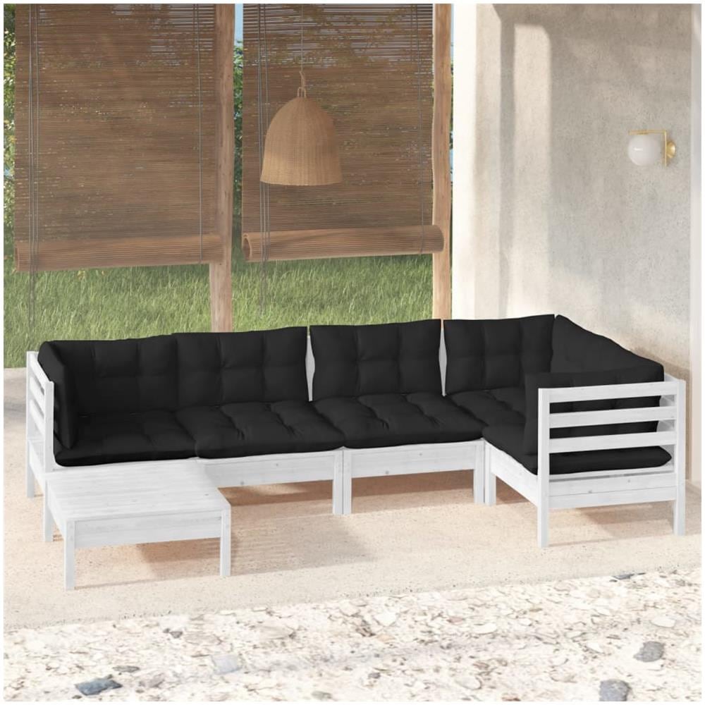Set Divani Da Giardino 6 Pz Con Cuscini Bianchi Legno Di Pino - Foto 1