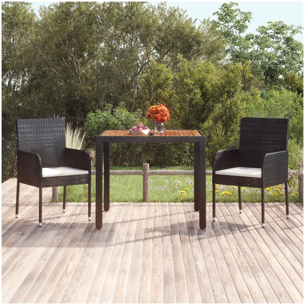 Tavolo Da Giardino Piano In Legno Nero 90x90x75 Cm Polyrattan - Foto 1