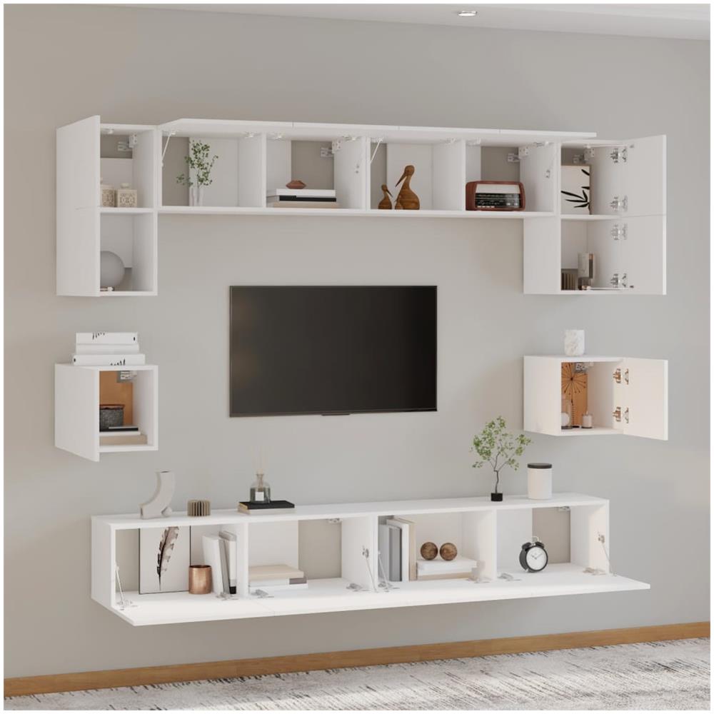 Set Mobili Porta Tv 8pz Bianco In Legno Multistrato - Foto 3