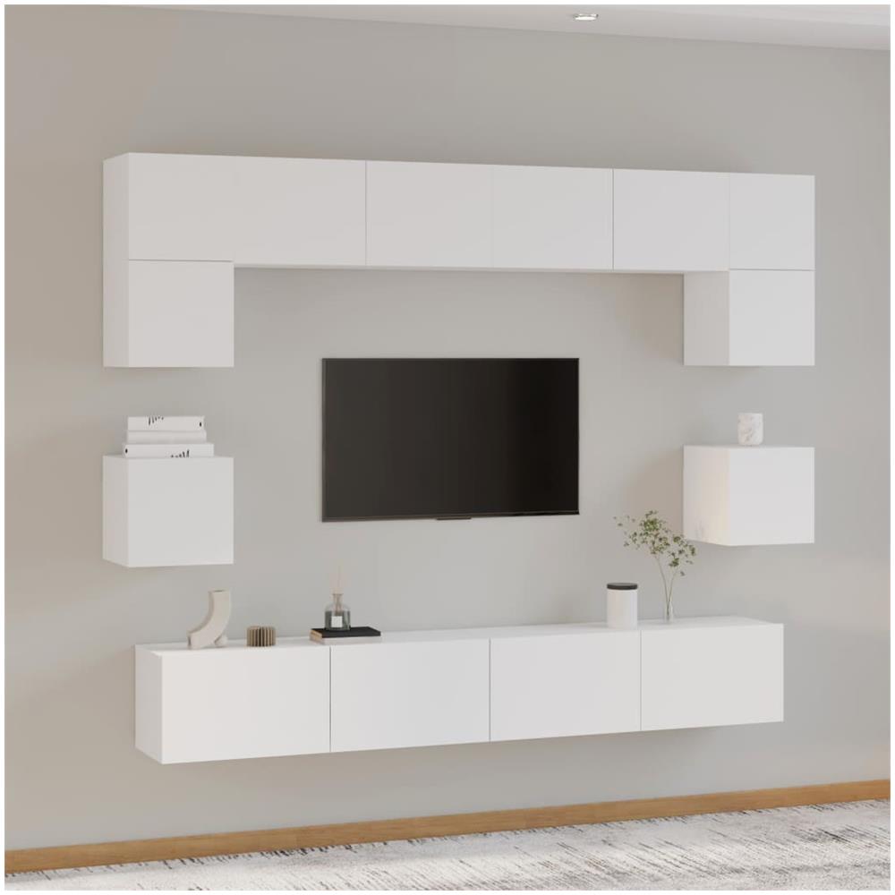 Set Mobili Porta Tv 8pz Bianco In Legno Multistrato - Foto 1