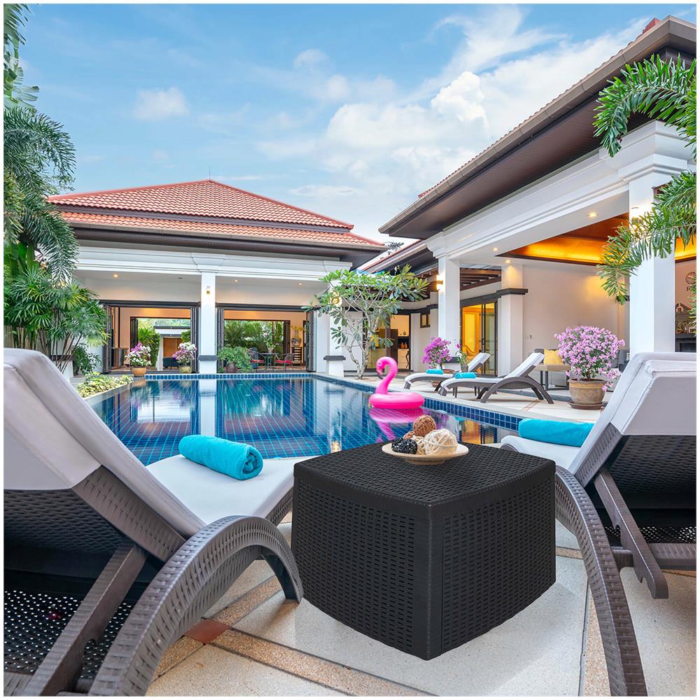 Tavolino da Esterno Faenza, Contenitore Multiuso Basso Effetto Rattan, 53x53h40 cm, Antracite - Foto 1