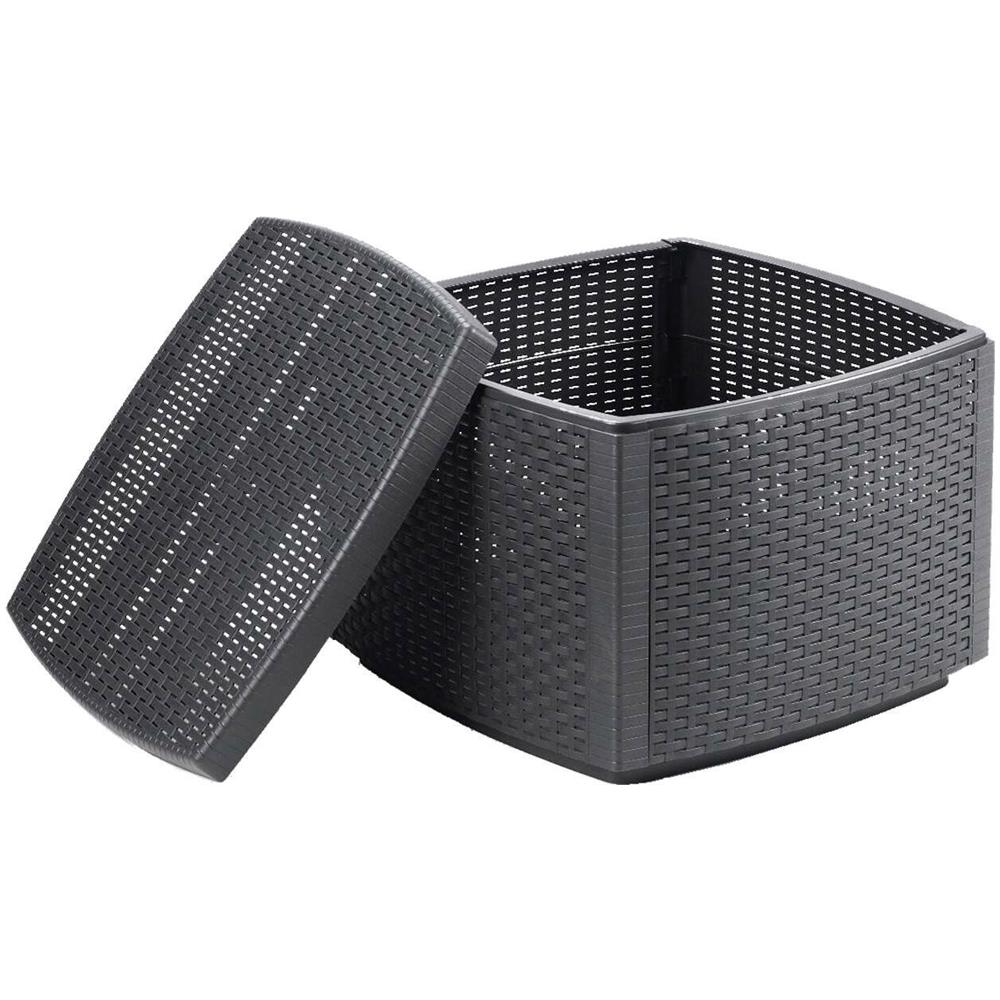 Tavolino da Esterno Faenza, Contenitore Multiuso Basso Effetto Rattan, 53x53h40 cm, Antracite - Foto 2