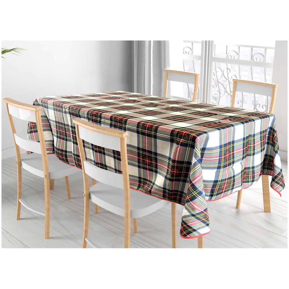 Tovaglia Cucina Soggiorno Antimacchia Idrorepellente Fantasie Tartan Splash Vari Colori Rotonda 160cm Bianco - Foto 1