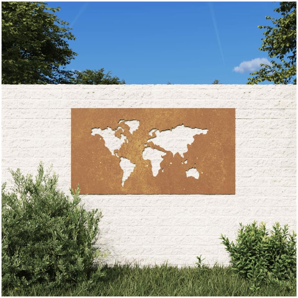Decorazione Muro Giardino 105x55 Cm Mappa Mondo Acciaio Corten - Foto 1